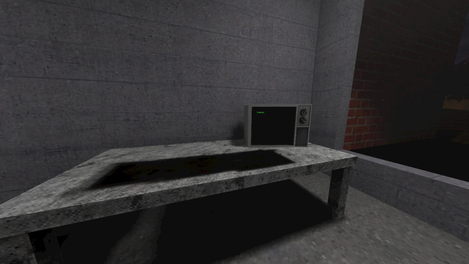 Metal shelves in a concrete room