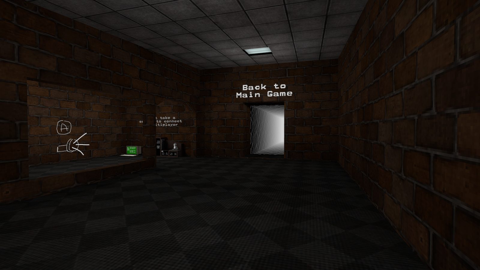 Brick room with a Back to Main Game door